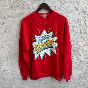 Vintage Ken Done Super Grandpa Sweatshirt Red One Size 90s Graphic Pullover